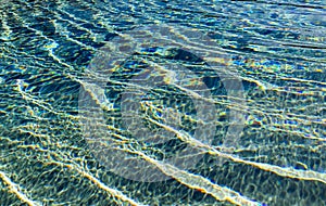Waves of blue transparent water in swimming-pool