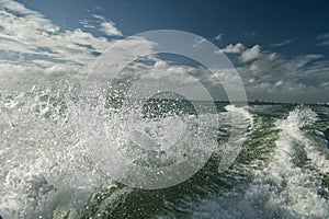 Waves from a boat on the water