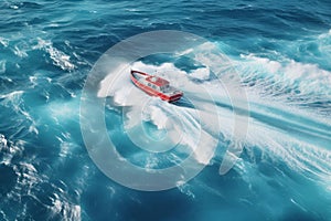 Waves boating top view. Generate Ai