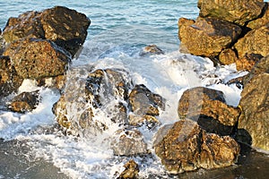 Waves braking in the rocks