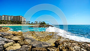 Waves breaking on the barriers of the lagoons at the resort community of Ko Olina