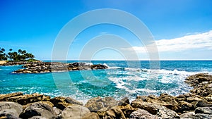 Waves breaking on the barriers of the lagoons at the resort community of Ko Olina