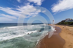 Waves Breaking on Beach and Umhlanga Lighthouse