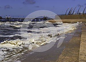 Waves breaking at high tide in Blackpool