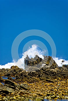 Waves breaking on rocks