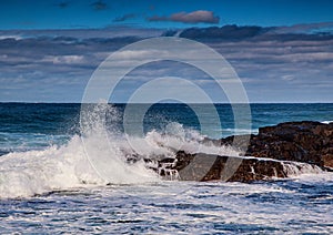 Waves breaking at rocks of the Indian Ocean at the Wild Coast of