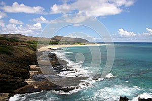 Waves breaking on rocky coast