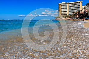 Waves breaking on Waikiki beach in Honolulu Hawaii