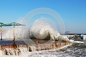 Waves breaks on the shore in Crimea in autumn