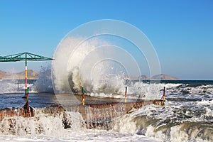 Waves breaks on the shore in Crimea in autumn