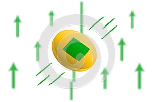 Waves coin up. Green arrow up with gaussian blur effect background. Waves market price soaring. Green chart rise up.