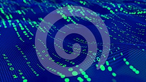 Waves of computer code. Binary code big data. Internet technologies of the future, the flow of open data