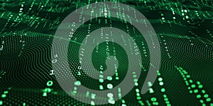 Waves of computer code. Binary code big data. Internet technologies of the future, the flow of open data