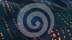 Waves of computer code. Binary code big data. Internet technologies of the future, the flow of open data