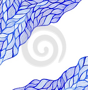 Waves corners on grunge background with wavy ornament created using real watercolors. Template frame design for card.Can