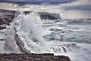 Waves Crash on Coast of Portugal photo