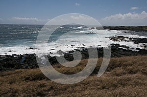 Waves crash at Ka Lae, also know as South Point, Hawaii.