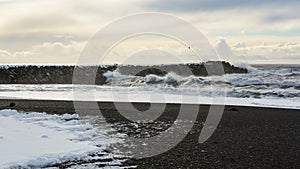 Waves Crash on VÃ­k Jetty