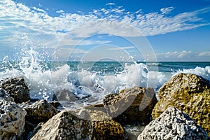 Waves Crashing Against Rocky Beach