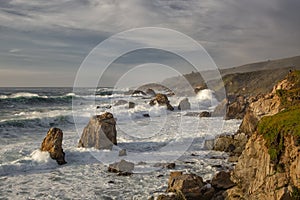 Waves crashing on the California Coast