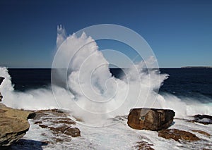 Waves Crashing over Rocks at Bondi Beach