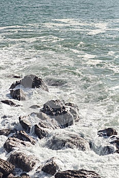 Waves crashing over rocks in NZ