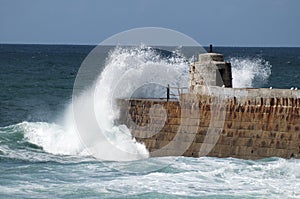Waves crashing at Portreath in Cornwall