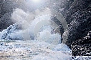 Waves crashing on the rocks