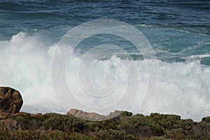 Waves crashing on rocks at Cape Leeuwin