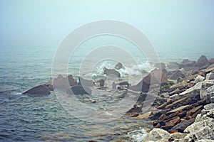 Waves Crashing Rocks Lake Michigan