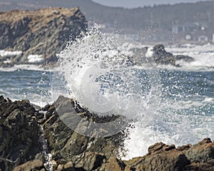 Waves crashing on the Rugged Newfoundland and Labrador coastline