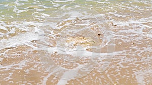 Waves crashing on the sandy beach