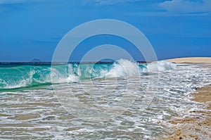 Waves crashing on the sandy beach