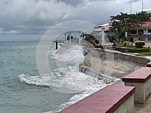 Waves crashing on the seawall