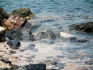 Waves crushing into the rocks Koh Larn. In Pattaya, Thailand