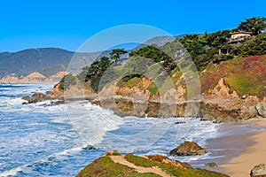 Rugged Northern Californa beach in Montara near San Francisco on photo