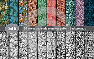 Waves and curls seamless pattern