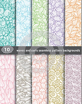 Waves and curls seamless pattern