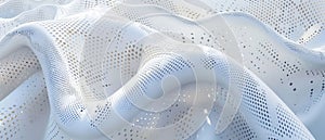 Waves of cyber data, abstract texture background, wavy white digital perforated surface. Theme of network, ai, secure future,