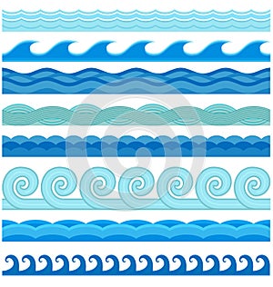 Waves flat style vector seamless icons collection