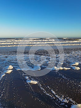 Waves and foam on the coast of the Atlantic Ocean Argentina