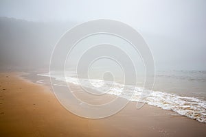 Waves and fog coming in at Sand Beach, Acadia National Park, Maine