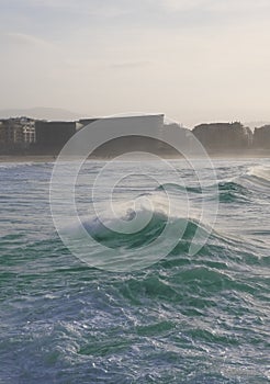 Waves in front of Zurriola beach, Donostia City, Euskadi