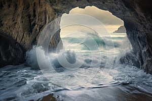 waves gently lapping at sea cave entrance