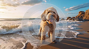 waves golden doodle dog