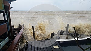 The waves hit the beach in the monsoon season