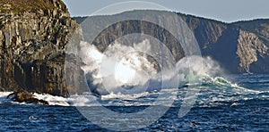 Waves hitting cliffs in Newfoundland