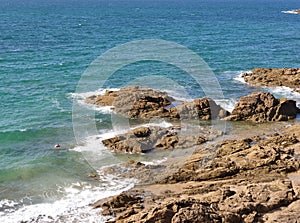 Waves hitting the rocks on the Brittany coast