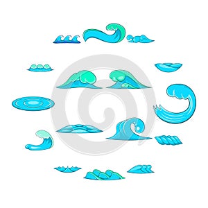 Waves icons set, cartoon style