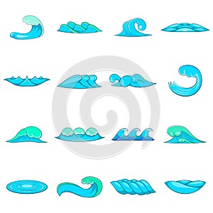 Waves icons set, cartoon style